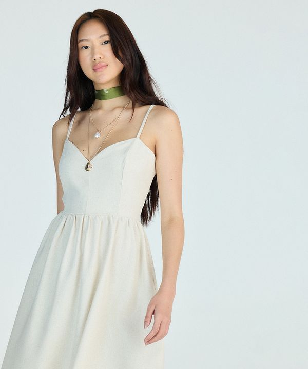 vestido curto feminino com linho decote coração off white M