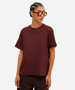 camiseta básica feminina de algodão manga curta vinho G