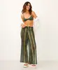 calça saída de praia de tule listrada verde PP