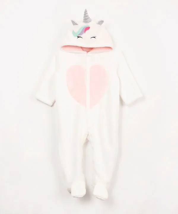 macacão longo infantil de pelúcia fantasia unicórnio rosa 3-6