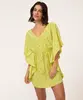 saída de praia kaftan curto de laise com amarração verde lima GG