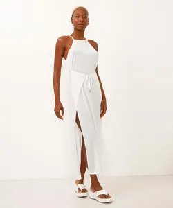 vestido saída de praia halterneck com amarração branco M