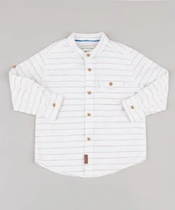 Camisa Infantil Listrada com Bolso Manga Longa Gola Padre Off White 4