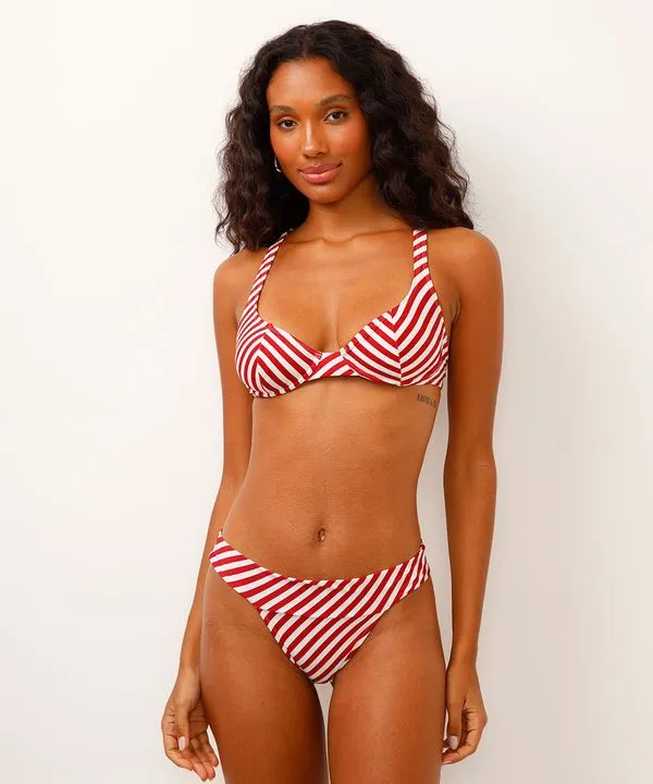 biquíni calcinha tanga listrado vermelho M