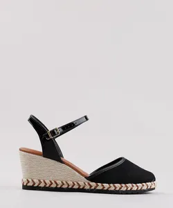 Espadrille Feminina Moleca Anabela Salto Médio em Suede com Corda Preta 35