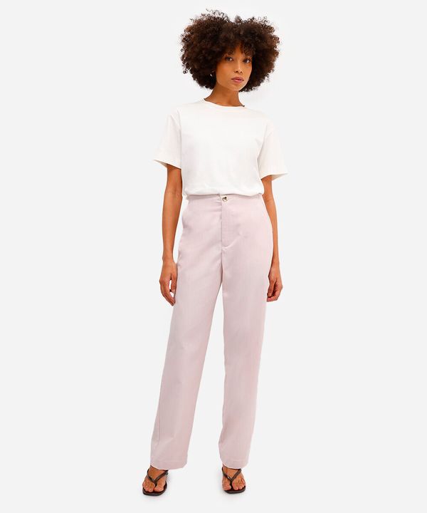 calça reta feminina de alfaiataria cintura alta rosa 40
