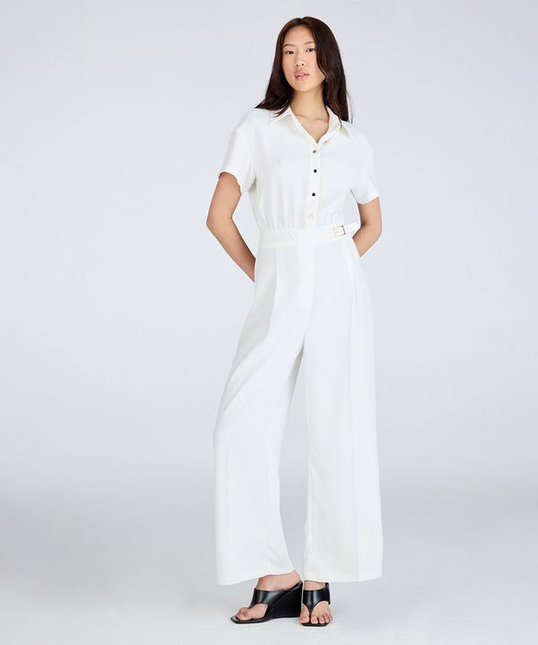 macacão longo feminino de alfaiataria com fivela off white G