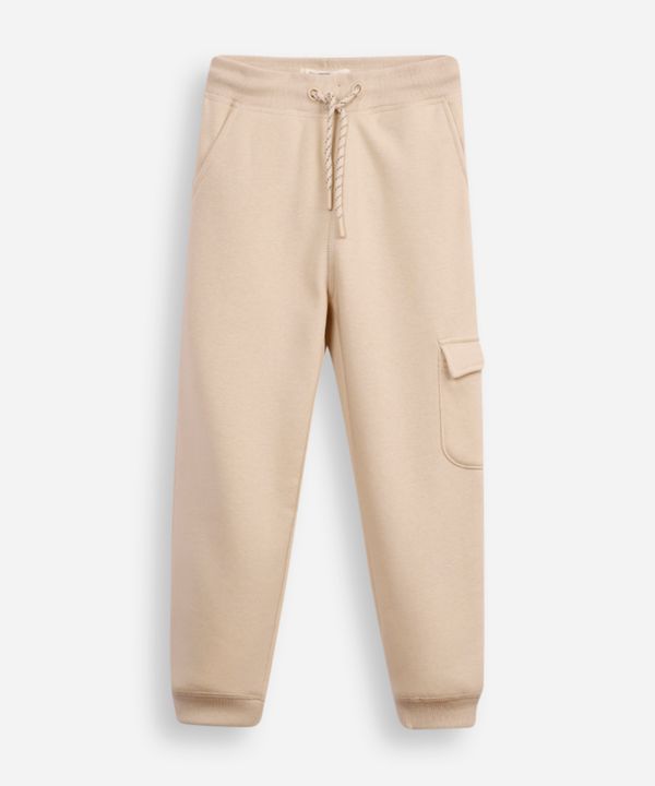 calça jogger infantil de moletom com bolso cargo bege 6