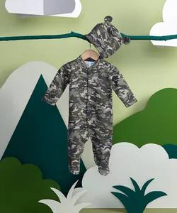 macacão infantil manga longa + touca camuflado tip top verde 9-12