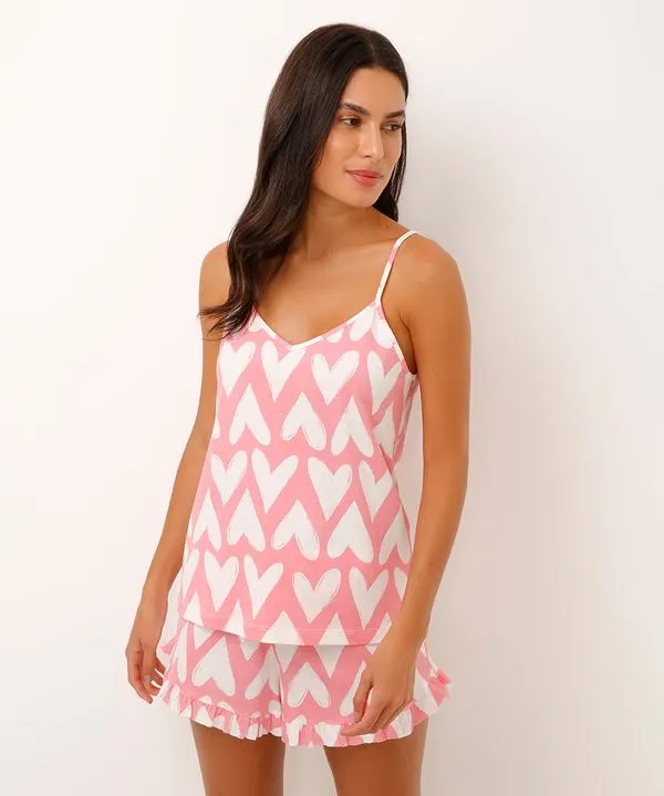 short doll de algodão corações - rosa GG