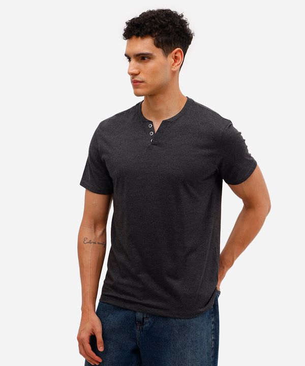 camiseta básica manga curta gola portuguesa - cinza mescla escuro G