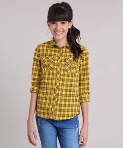 Camisa Infantil Xadrez Manga Longa Gola Esporte Amarelo Escuro 16