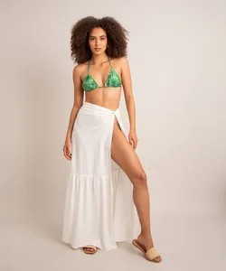 saia longa saída de praia de viscose com amarração off white GG