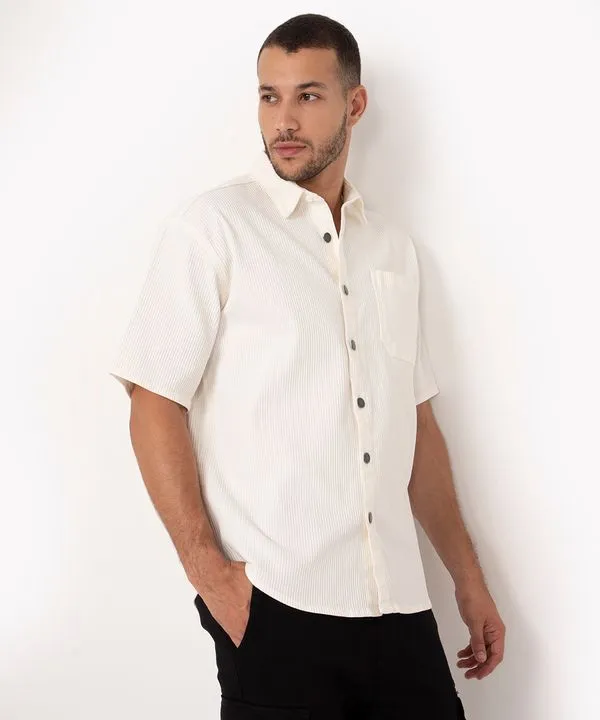 camisa de sarja texturizada com bolso manga curta off white G