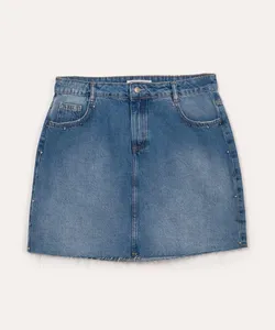 saia jeans juvenil com tachas azul médio 16