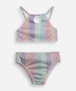biquíni infantil frente única listrado com lurex colorido 10