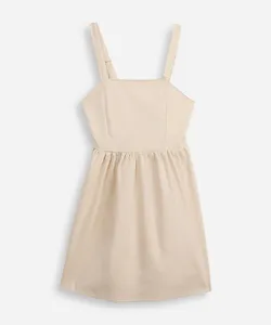 vestido midi infantil decote quadrado com linho bege 8