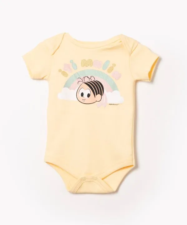 body infantil manga curta turma da mônica amarelo 12-18