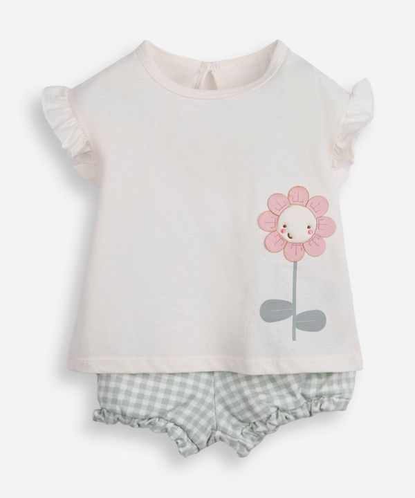 conjunto curto infantil de algodão floral off white 18-24