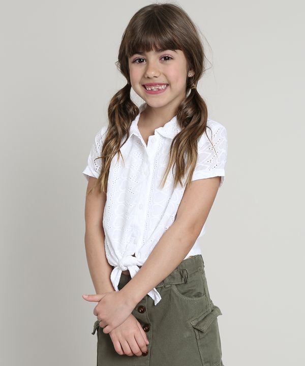 Camisa Infantil em Laise com Nó Manga Curta Branca 6