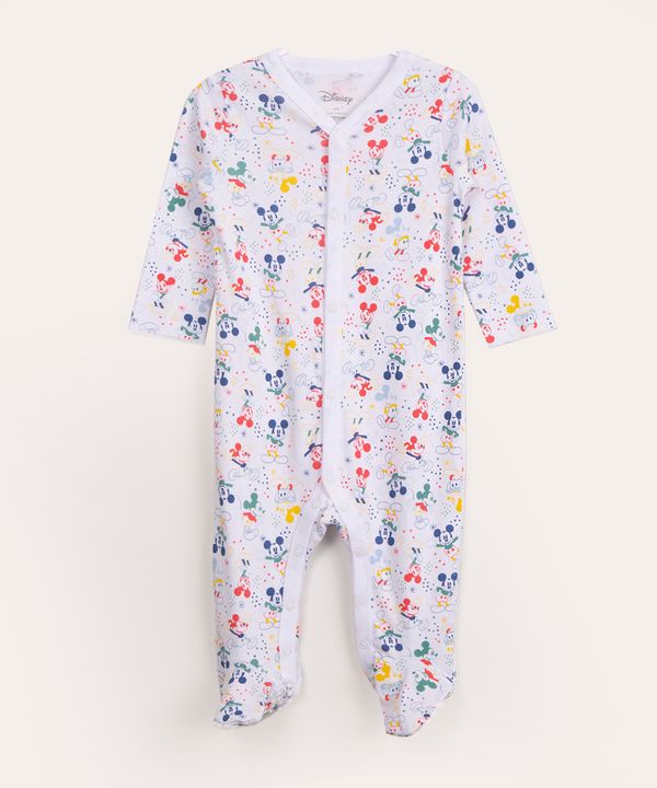 macacão infantil manga longa mickey off white 0-3