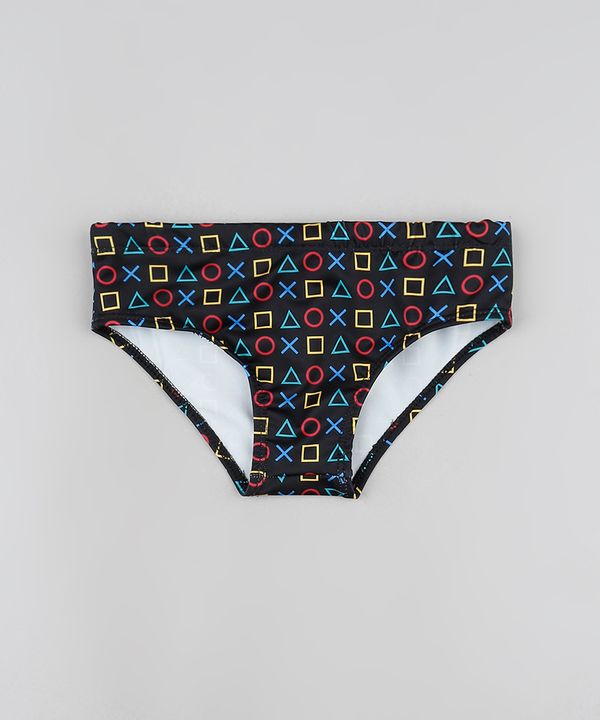 Sunga Infantil Slip Playstation Estampada com Proteção UV50+ Preta 10