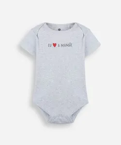 body infantil de algodão eu amo a mamãe cinza 12-18