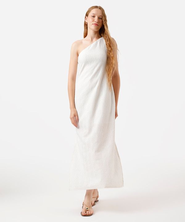 vestido longo feminino de laise ombro único off white P