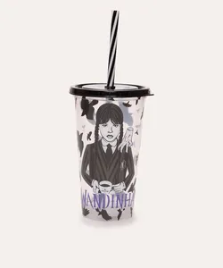 copo wandinha com tampa e canudo 500ml colorido Único