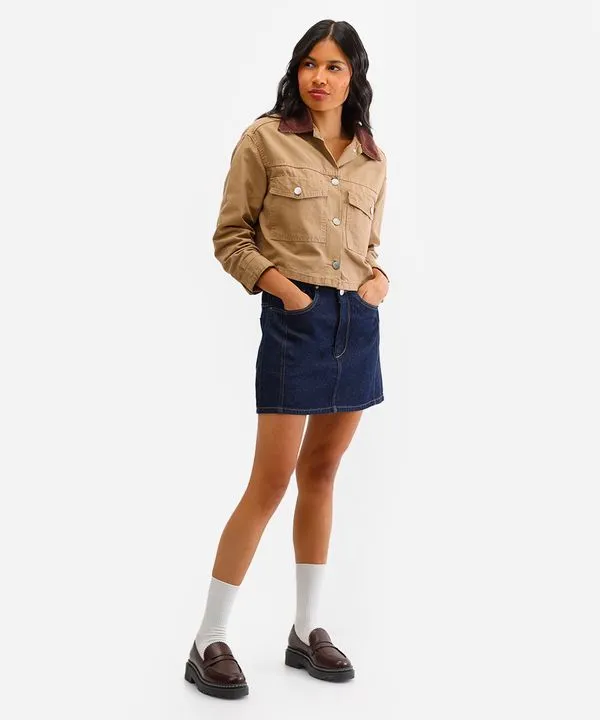 minissaia feminina jeans cintura alta azul 44