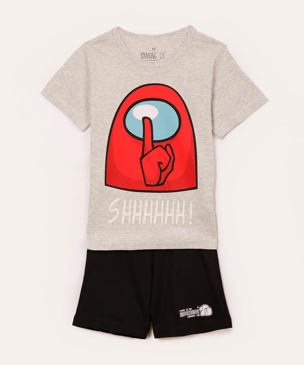 pijama de algodão curto infantil among us cinza 14