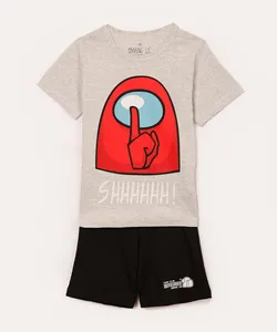 pijama de algodão curto infantil among us cinza 10