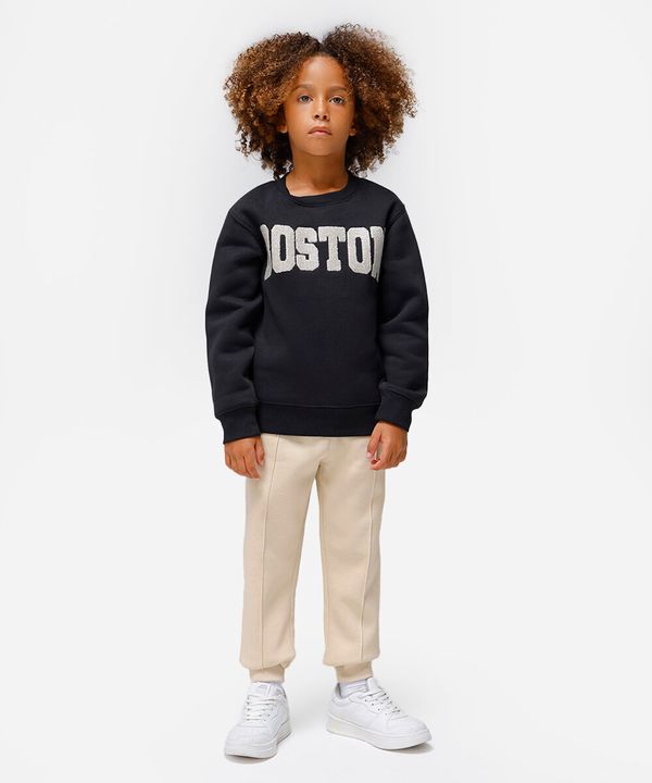 blusão infantil de moletom felpado oversized boston preto 4