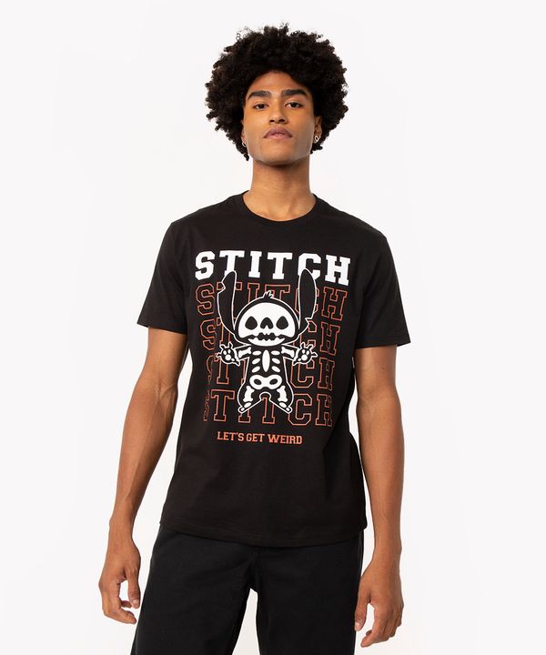 camiseta de algodão stitch manga curta brilha no escuro preto M