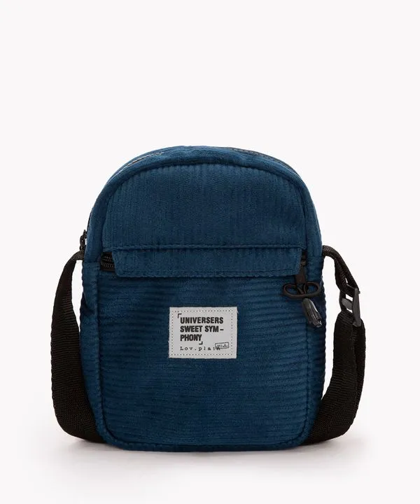 bolsa shoulder bag de cotelê com bolso azul marinho Único