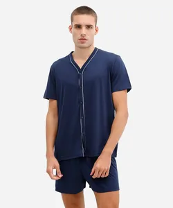 pijama curto masculino com nervuras azul M