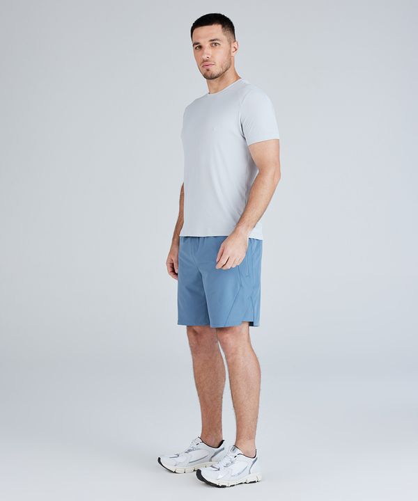 bermuda esportiva reta masculina bolso com zíper cinza P