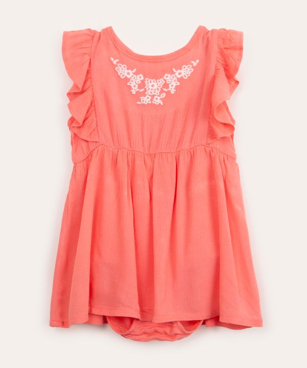 body infantil com saia manga curta bordado rosa 12-18