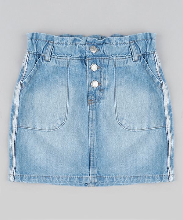 Saia Jeans Infantil Frozen Com Faixa Lateral com Glitter Azul Claro 10