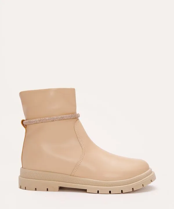 bota infantil cano curto com strass mini sua cia areia 29