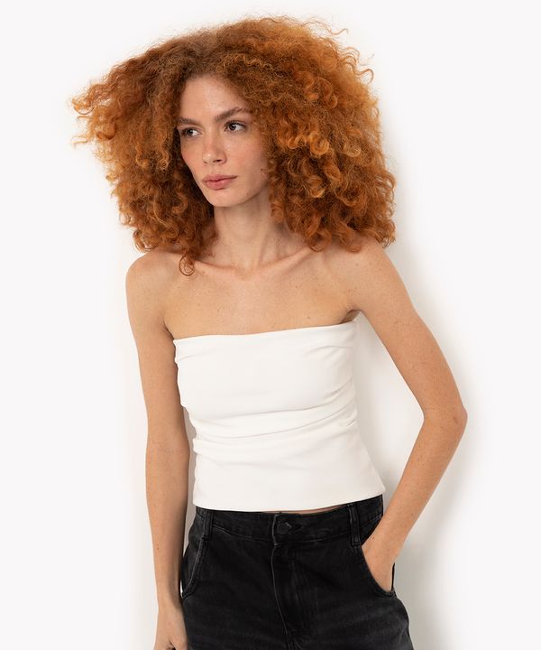 blusa drapeada sem alça off white P