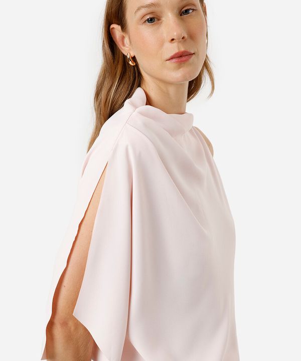 blusa feminina assimétrica com pregas acetinada rosa GG