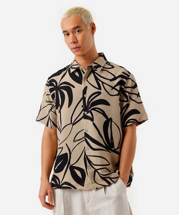 camisa masculina manga curta estampada bege G