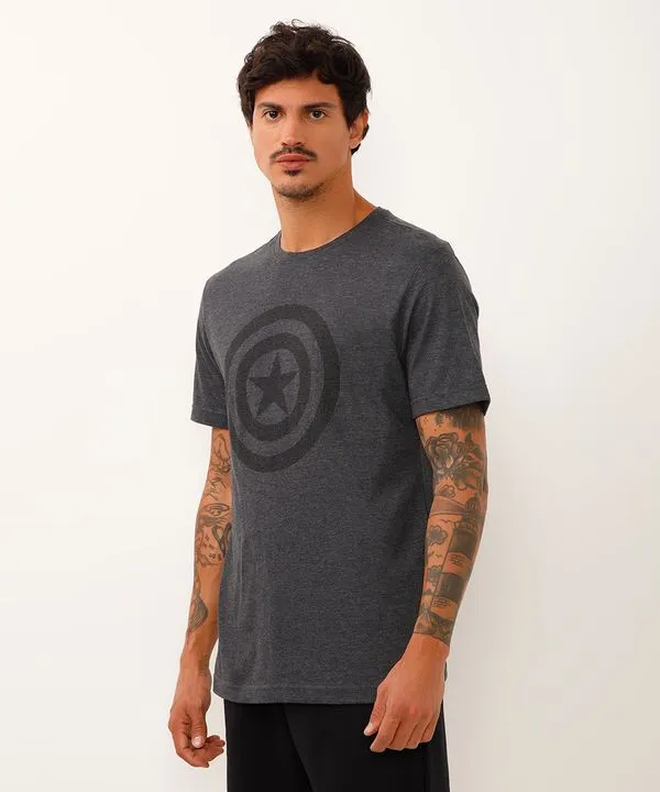 camiseta manga curta capitão américa cinza mescla escuro G