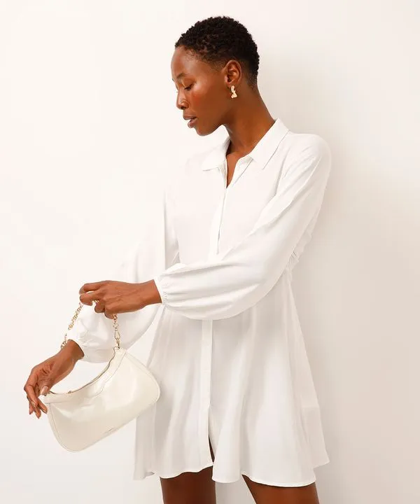 vestido curto de viscose manga bufante off white M