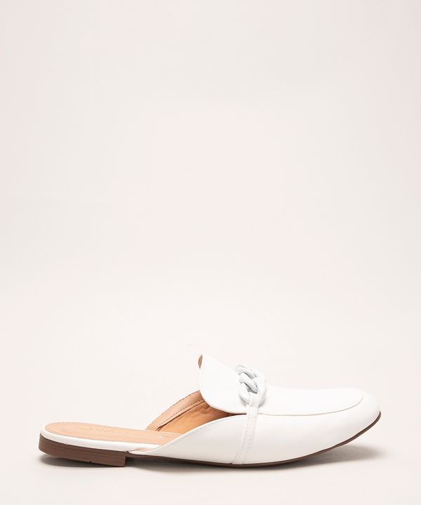 mule feminino bico redondo com corrente via uno branco 38