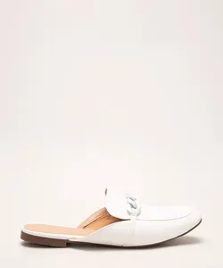 mule feminino bico redondo com corrente via uno branco 36