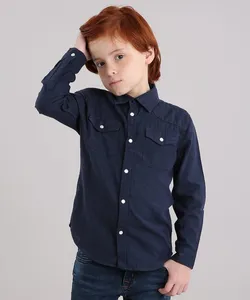 Camisa Infantil Botonê com Bolsos Manga Longa Azul Marinho 4