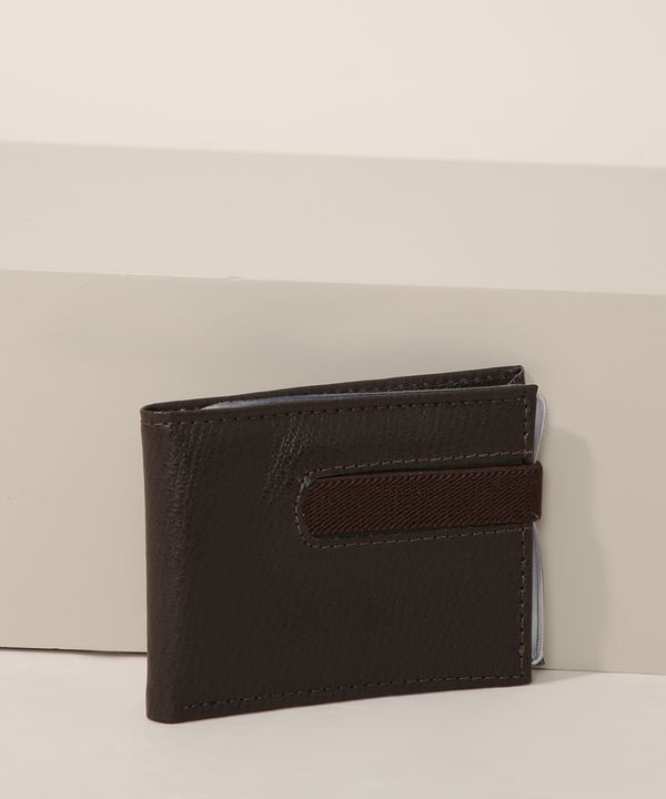 Carteira de Couro Masculina com Elástico Marrom Único