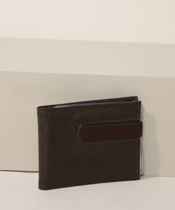 Carteira de Couro Masculina com Elástico Marrom Único